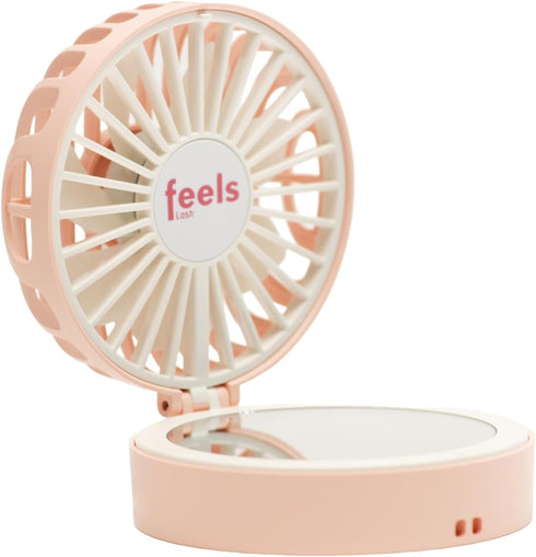 Compact Mini Fan Mirror Handheld Portable USB Rechargeable Adjustable Speed Fan for Eyelash Extensions Makeup Travel (Powder Pink)...