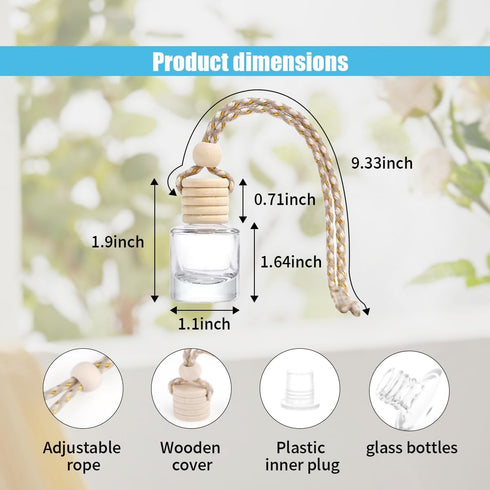 5PCS 8ml Hanging Car Air Freshener, Car Essential Oil Diffuser Bottle Pendant Glass Perfume Bottle Aromatherapy Perfume Bottle Car Decoration, Int...