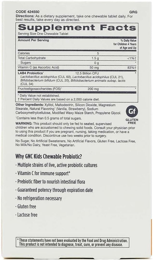 GNC Milestones Kids Chewable Probiotic for Kids 4-12, 30 Chewable Tablets, Supports Digestive and Immune System...