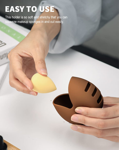Integrated Makeup Sponge Travel Case, Silcone Washable Reusable Makeup Sponge Holder, Blender Holder Beauty Makeup Sponge Protective Carrying Case...
