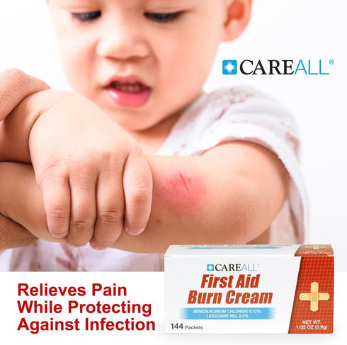 CareAll First Aid Burn Cream 0.9g Packets (Pack of 144) Pain Relieving First Aid Cream for Temporary Relief of Pain from Minor Burns, Cuts, and Sc...