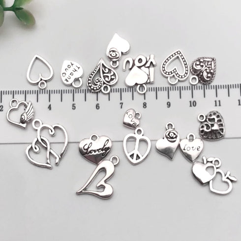 WOCRAFT 100 pcs Mix Antique Silver Heart Beads Charms for Jewelry Making Valentine's Day Wedding Heart Charms (M602-Charms)...