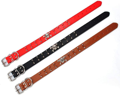 Spiked Leather Dog Collar, 2 Rows Bullet Rivets Studded PU Leather, Cool Skull Pet Collar for Medium and Large Dogs (L, Hot Pink)...