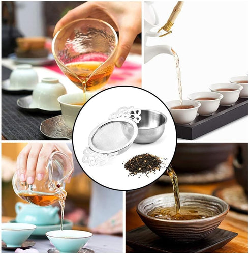 4 Set Tea Strainers with Drip Bowls, Loose Leaf Tea Strainers with Double Winged Handles Extra Fine Mesh Tea Infuser Brew Loose Leaf Tea, Spices, ...