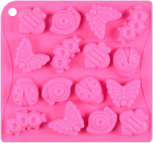 2Pcs 16 Cavity Insect Silicone Molds Butterfly Snail Ladybug Bee Bug Chocolate Candy Mold Insects Crayon Wax Melt Mini Soap Mould Ice Cube Tray (R...