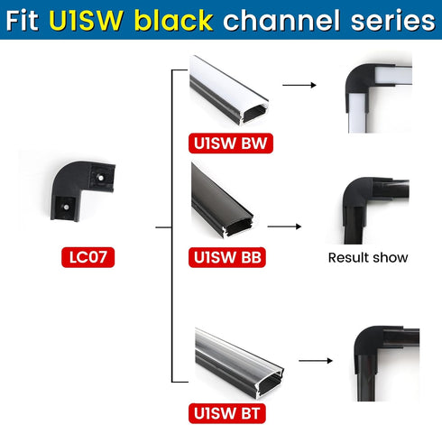 Muzata 8PACK Black LED Channel Corner Connector Kit L-Shape for U1SW U Shape Black LED Channels System, 90 Degree Adaptor, LC08...