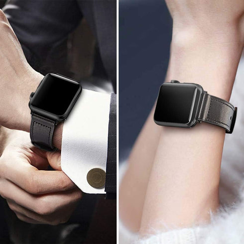 OUHENG Compatible with Apple Watch Band 49mm/46mm/45mm/44mm/42mm, Sweatproof Genuine Leather and Rubber Hybrid Band for iWatch Ultra 2/1 Series 10...