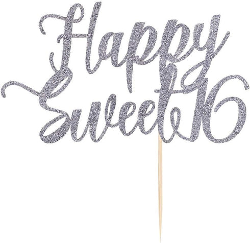 Happy Sweet 16 Cake Topper -Cheers to 16 Year - Happy 16th Birthday Cake Topper- Sweet Sixteen /16th Wedding Anniversary Party Decoration (Silver)...
