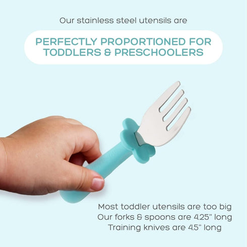 Grabease Toddler Silverware Set Forks Spoons and Knives Set Toddler Utensils Feeding Supplies, BPA and Phthalates-Free, Dishwasher Safe, Teal...