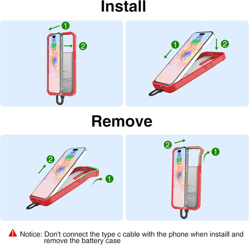 GIN FOXI Fast Charging Battery Case for iPhone 15/15 Pro, 7000mAh 15W Ultra Slim Charger Case Rechargeable Portable Extended Power Bank Case Cover...