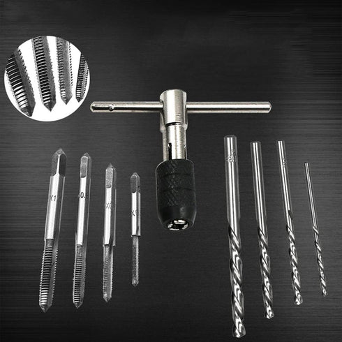9 Pcs Adjustable T-Handle Ratchet Tap Holder Wrench Tap Wrench Set Handle Ratchet Machine Screw Thread Metric Tap Drill Set Hand Tools with 4 Pcs ...