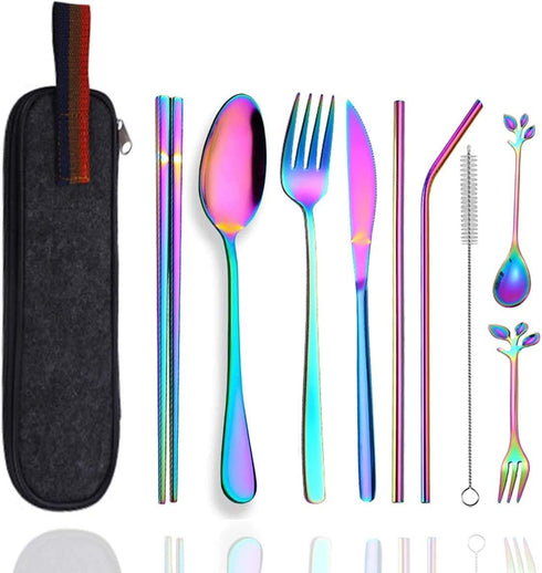 Travel Utensils Set with Case Reusable Stainless Steel Silverware Flatware Set 9 Pcs Portable Cutlery Eating Utensils Set for Lunch Boxes Workplac...