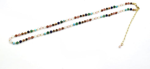 Boho 7 Chakra Natural Stone Jaspers Tube Beads Choker Necklace, Beaded Gemstone Necklace for Women, Colorful Boho Bead Choker Necklace Natural Sto...
