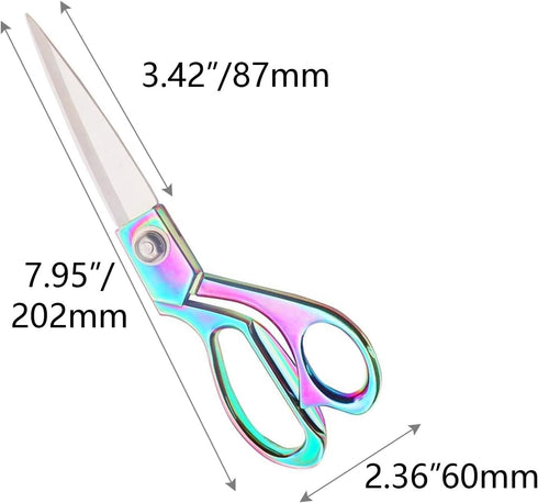 NatSumeBasics 8" Fabric Scissors Rainbow All Stainless Steel Sewing Tailor Scissor Craft Shear Heavy Duty Dressmaker Shears for Home Office (Rainb...