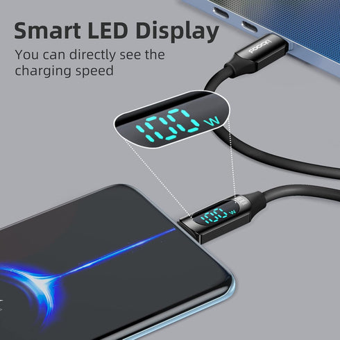 100W USB C Cable 2 Pack 6.6FT USB C to USB C Cable Silicone Fast Charging USB C to USB C Cable with LED Display for HTC U23 U23 Pro Desire 22 22 P...