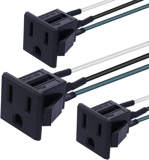 weideer 3Pcs 3 Pins US Power Socket Plug Panel 15A 125V AC Panel Mount Outlet Industrial Plug Female Connectors Adapter With 18AWG Connection line...