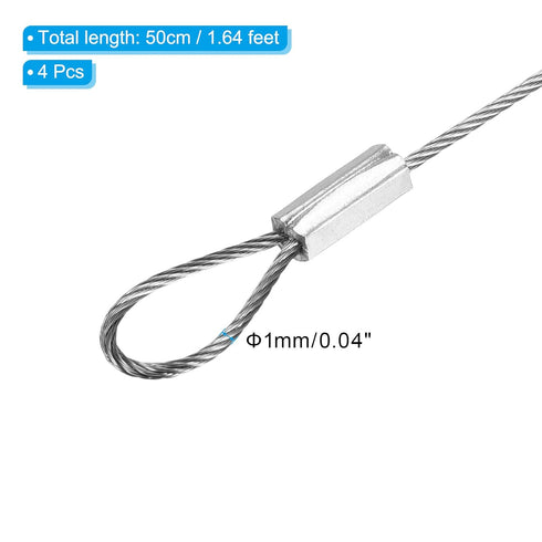 PATIKIL 20 Inch Safety Security Cable Wire, 4 Pack Stainless Steel 50cmx1mm Stage Lights Rope with Double Loop for DJ Lighting Luggage Lock...