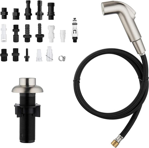 Houtingmann Kitchen Side Sprayer with Hose and Holder - Sprayer with 17 Adapters, Brushed Nickel...