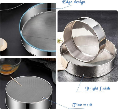 2 Pack Flour Sifter,Stainless Steel Fine Mesh Strainers Flour Sieve,60 Mesh Round Sifter for Baking Cake Bread (6-Inch and 8-Inch)...