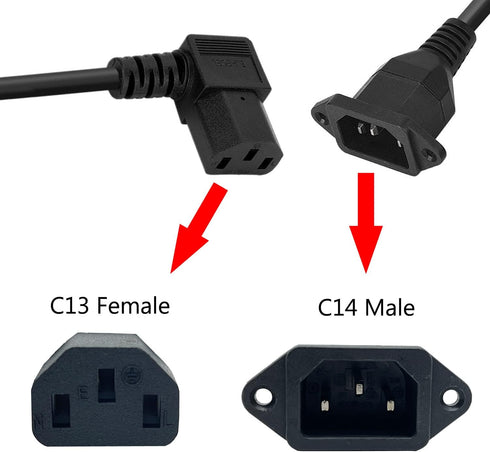 C14 to C13 Panel Mount Power Cable, 90 Degree Right IEC 320 C13 Female to C14 Male PDU Power Supply Extension Cord, for Computer LED HDTV Monitor ...