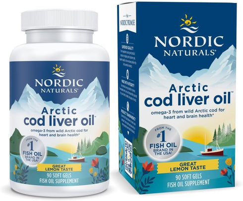 Nordic Naturals Arctic Cod Liver Oil, Lemon - 90 Soft Gels - 750 mg Total Omega-3s with EPA & DHA - Heart & Brain Health, Healthy Immunity, Overal...