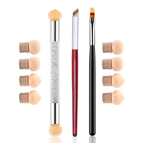 WOKOTO 3 Pcs Nail Ombre Brushes For Nail Art Brushes Set With 8 Addtional Nail Sponges Set Ombre Nail Brushes For Acrylic Application Gradient Gel...