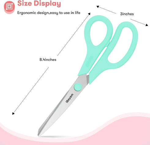 Cutting & Measuring Devices, iBayam 8" Heavy Duty Scissors Bulk 1-Pack, Cutting Tools Scissors Shears with Comfort-Grip Handles for Office Home Sc...