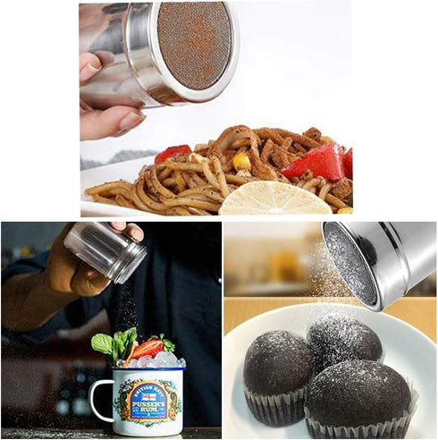 2 Pcs 10oz Stainless Steel Powder Shakers, TuNan Coffee Cocoa Cinnamon Dredges with Fine-Mesh Lid, Sugar Spice Seasoning Cans for Kitchen Cooking ...