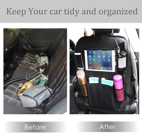 Car Backseat Organizer 2 Pack, Car Seat Back Organizers Storage Kick Mat Seat Protector, Car Seat Back Protectors with Clear 10" Tablet Holder + 5...