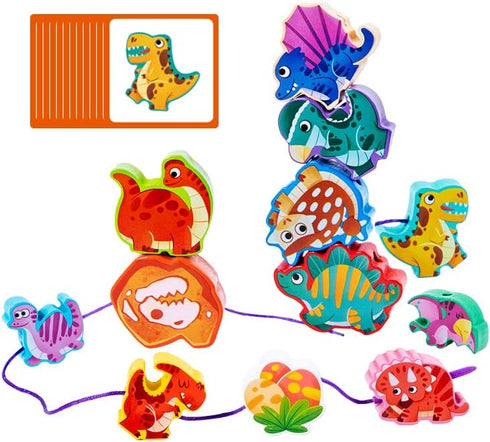 JAQI Montessori Educational Wooden Threading Stringing Toys Dinosaurs Traffic Space Insects Animals Fruits Lacing Beads Preschool Learning Toys fo...