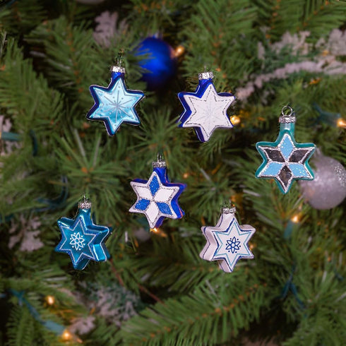 Kurt Adler H8203 Glass Star of David with Glitter Ornament, Set of 6, Blue...