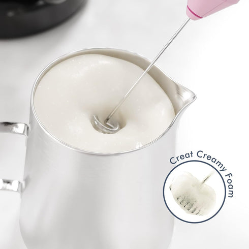 Powerful Milk Frother Handheld Foam Maker, Mini Whisk Drink Mixer for Coffee, Cappuccino, Latte, Matcha, Hot Chocolate, No Stand, Pink...