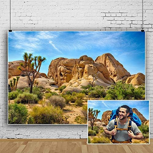 Sandstone Desert Mountain Backdrops,Yeele 5x3ft Vinyl Blue Sky White Clouds Cactus Tropical shrub Landscape Photography Background,Wilderness Hiki...