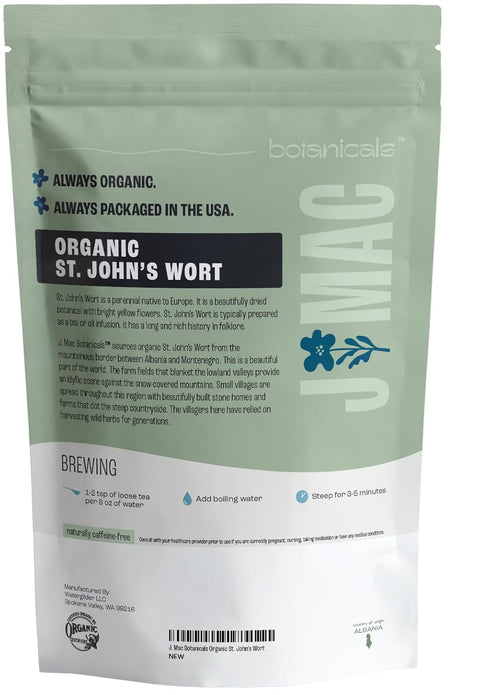 J Mac Botanicals, Organic St Johns Wort herb (4 oz) loose leaf St. John's Wort, Certified USDA Organic by Organic Certifiers, Inc., European Harve...