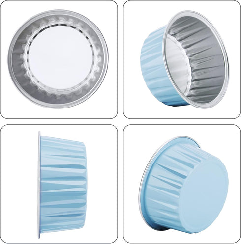 EUSOAR Baking Cups Aluminum Foil, 5oz Pack of 30 Blue Red Rose Gold Cupcake Cups with Lids, 125ml Pie Ramekins, Desserts Flans, Custard Cake Puddi...