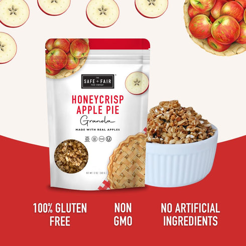 Safe + Fair Honeycrisp Apple Pie Granola – Gluten-Free, Vegan & Plant-Based Snack with Real Honeycrisp Apples, Whole Grains, Non-GMO, Kosher, No P...
