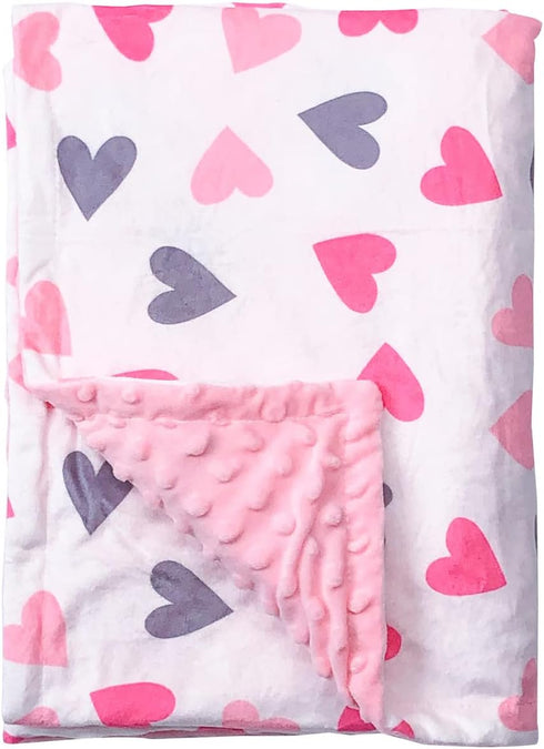 Baby Double Layer Soft Plush Minky Blanket With Dotted Backing for Boys Girls - Toddler Newborn Shower Gift (Peach Hearts, 30 X 40 Inches)...