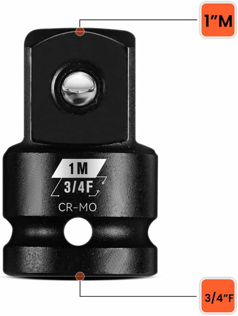 3/4”F To 1”M Impact Socket Adapter, Cr-Mo Steel Exceeds ANSI Standards, Square Drive Reducer for Impact Driver Wrench...