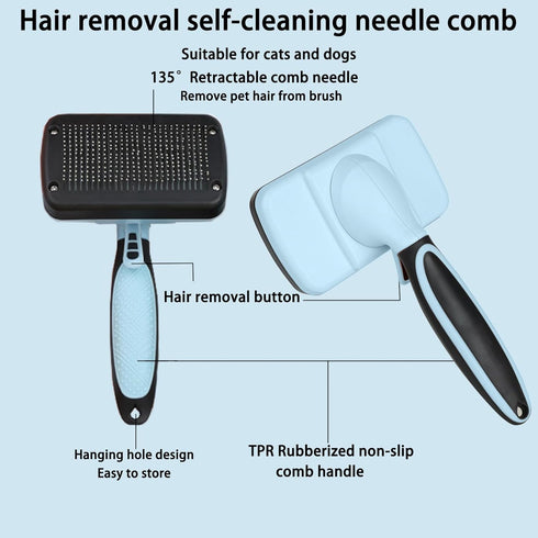 Self cleaning slicker brush for dogs and cats, skin-friendly grooming cat brush, easy-to-clean dog hair brush, depilatory brush, hair brush puppy ...