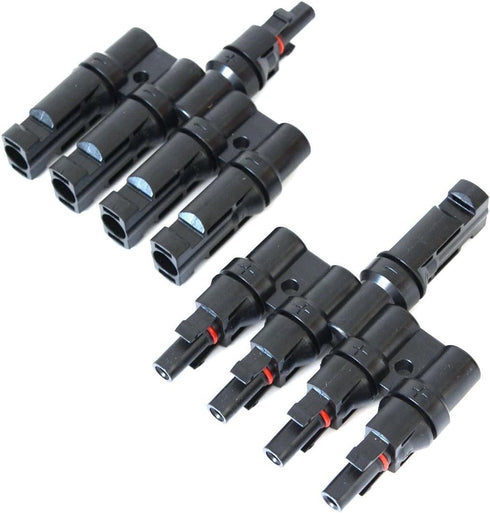 1 Pair Solar Energy Panel MC-4 T Branch Connectors Cable Coupler Combiner - 1 Male to 4 Female(M/4F) and 1 Female to 4 Male(F/4M)...