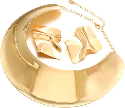 Punk Chunky African Choker Collar Necklace Drop Dangle Earrings Set 14K Gold Silver Plated Exaggerated Gothic Thick Statement Necklace for Women H...