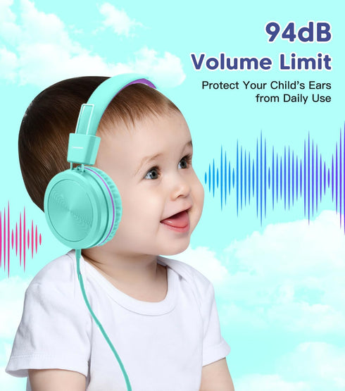 Kids Headphones, Toddler Headphones with Safe Volume Limiter 94dB, Wired School Headphones for Kid with Adjustable and Flexible Design for Boys an...