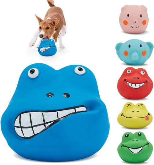 Squeaky Dog Toys Durable Soft Latex Rubber Teething Chewing Interactive Fetch Play Squeak Puppy Toys with Funny Face for Puppy Small Medium Dog 6p...