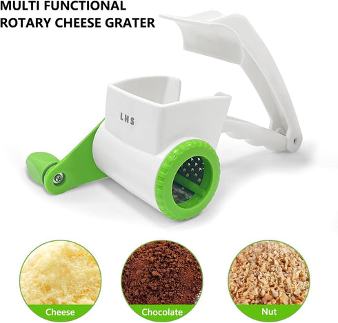 LHS Rotary Cheese Graters for Kitchen, Professional Manual Crank Handheld Cheese Grater with Stainless Steel Drum for Grating Hard Cheese, Chocola...