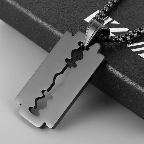 HZMAN Mens Stainless Steel Razor Blade Model Dog Tag Pendant Hip Hop Necklace,22+2" Chain...
