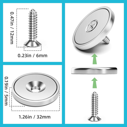 Strong Neodymium Magnets, 10Pack 110LBS Waterproof Cup Magnets with Stainless Screws for Wall Mounting, Rare Earth Magnets with Holes for Holding ...