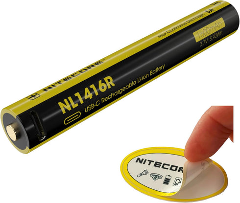 Nitecore NL1416R 1600mAh USB-C Rechargeable Battery for MT2A Pro Flashlight with Sticker...