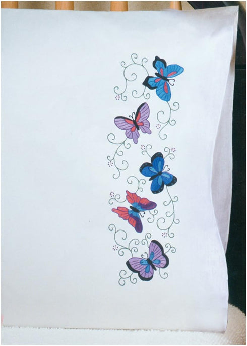 Tobin Stamped Pillowcases, Butterflies, 20" x 30" Embroidery Kit...