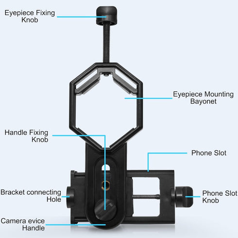 Metal Smartphone Telescope Adapter Camera Mount, Universal Phone Mount, Work with for Telescope Spotting Scope Microscope Monocular Binocular...