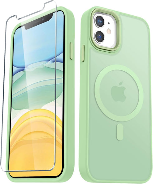 for iPhone 11 Case, Matte Magnetic Phone Case with 1 Screen Protector, Compatible with Magsafe, Translucent Frosted Slim Shockproof Protective Cov...